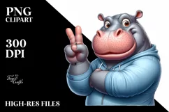 Funny Hippo Victory Sign | Sublimation Clipart Product Image 1