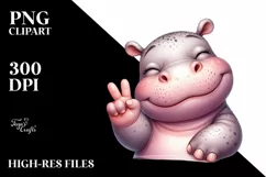 Funny Hippo Victory Sign | Sublimation Clipart Product Image 3