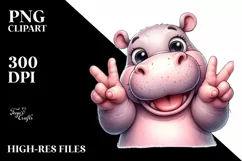 Funny Hippo Victory Sign | Sublimation Clipart Product Image 3