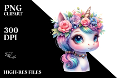 Cute Baby Unicorn with Floral Wreath PNG Product Image 2
