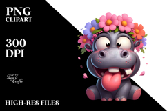 Innocent Hippo with Flower Crown PNG Product Image 2