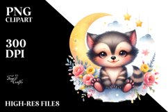 Colorful Smiling Baby Wolverine Moon Stars Clipart Product Image 1