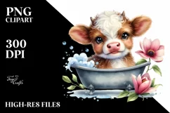 Colorful Smiling Baby Highland Cow Magnolia Bath Clipart Product Image 3