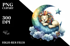 Colorful Lion Moon Watercolor Product Image 1