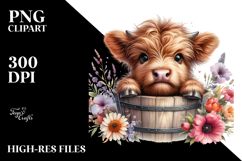 Adorable Highland Cow with Flowers PNG Product Image 2