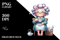 Watercolor Character Sitting on Chair with Tea Cup | Clipart Product Image 2