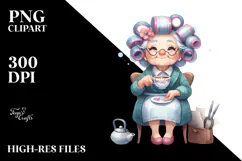 Watercolor Character Sitting on Chair with Tea Cup | Clipart Product Image 2