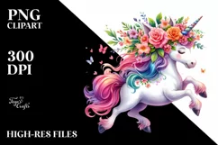 Unicorn with Floral Wreath PNG Product Image 1