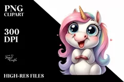 Watercolor Expressive Unicorn with Big Eyes PNG Product Image 3