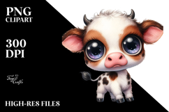 Watercolor Baby Cow Standing Up with Big Eyes | Clipart Product Image 2