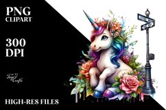Colorful Baby Unicorn on Street Corner PNG Product Image 1