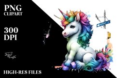 Colorful Baby Unicorn on Street Corner PNG Product Image 3