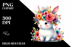 Cartoon Bunny with Flower Crown PNG Product Image 1