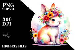 Cartoon Bunny with Flower Crown, High-Res PNG Product Image 2