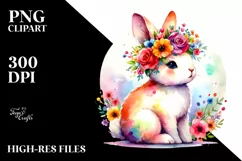 Cartoon Bunny with Flower Crown, High-Res PNG Product Image 1