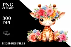 Cute Cartoon Style Watercolor Giraffe Flower Crown Product Image 3
