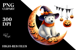 Polar Bear on Moon Halloween PNG Product Image 2