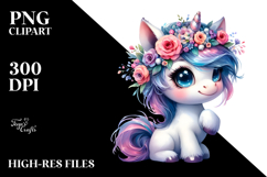 Cute Unicorn with Floral Wreath PNG Product Image 2