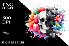 Colorful Skull Painting with Splashes, PNG Product Image 2