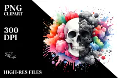 Colorful Skull Painting with Splashes, PNG Product Image 2