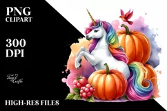 Vibrant Drawing of Unicorn with Pumpkin | Clipart Product Image 3