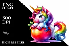 Vibrant Drawing of Unicorn with Pumpkin | Clipart Product Image 3