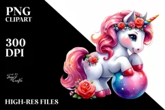 Vibrant Drawing of Unicorn with Pumpkin | Clipart Product Image 3