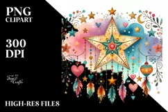 Colorful Boho Star with Hearts PNG Product Image 2