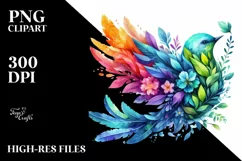 Abstract Vibrant Bird Flowers PNG Product Image 1