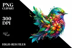Abstract Vibrant Bird Flowers PNG Product Image 1