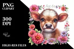 Cute Highland Cow with Zinnia Floral Frame | Sublimation | Product Image 1