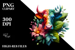 Vibrant Abstract Cow Made of Plant Leaves and Flowers PNG Product Image 2