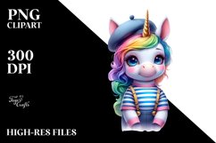 Colorful Baby Unicorn in Mime&#039;s Outfit PNG Product Image 1