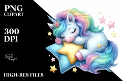 Colorful Pastel Baby Unicorn Napping on Star | Sublimation | Product Image 1
