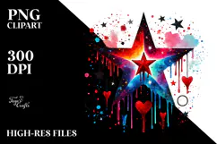 Colorful Star with Hearts, Watercolor Art Product Image 2