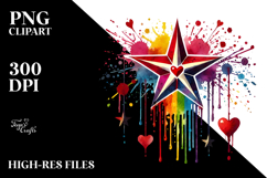 Colorful Star with Hearts, Watercolor Art Product Image 2