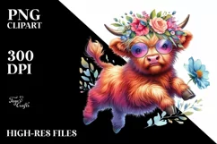 Cute Baby Highlandcow Jumping PNG Product Image 3