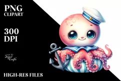 Colorful Baby Octopus Watercolor Clipart Product Image 3