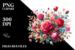 Colorful Red Roses Watercolor PNG Product Image 2