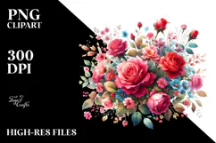 Colorful Red Roses Watercolor PNG Product Image 2