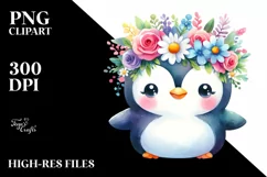 Cute Cartoon Style Watercolor Penguin Flower Crown Product Image 3