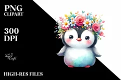 Cute Cartoon Style Watercolor Penguin Flower Crown Product Image 3