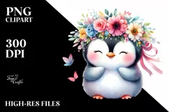 Cute Cartoon Style Watercolor Penguin Flower Crown Product Image 3