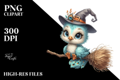 Funny Baby Peacock on Witch Broom | Sublimation | Clipart Product Image 2