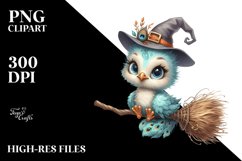 Funny Baby Peacock on Witch Broom | Sublimation | Clipart Product Image 1