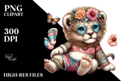 Adorned Baby Lion in Beachwear, Digital Watercolor PNG Product Image 2