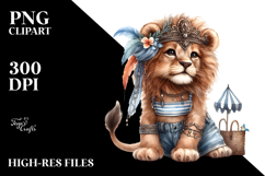 Adorned Baby Lion in Beachwear, Digital Watercolor PNG Product Image 2