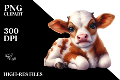 Digital Watercolor Baby Cow PNG Product Image 2