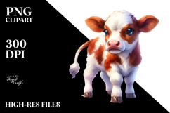 Digital Watercolor Baby Cow PNG Product Image 2