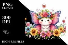 Colorful Butterfly with Flower Crown | Clipart Product Image 1